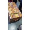 Image 2 : WOOD TRUNK WITH KEY 45" X 24" X 21" NEEDS REPAIR TO 2 OUT OF 3 HINGES