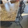 Image 2 : 5' X 5' RESIN PATIO TABLE WITH FOUR WROUGHT IRON CHAIRS