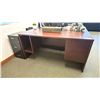 Image 2 : MAHOGANY DESK WITH GREY HIBACK CHAIR AND FILE CABINET