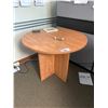 Image 1 : CHERRY ROUND CONFERENCE TABLE AND 6' TALL BOOKCASE BEHIND DOOR & 2 FILING CABINETS