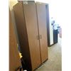 Image 2 : WOODEN 2 DOOR STORAGE CABINET 29"W X 19"D X 71"H & A WOODEN 5 TIER BOOKSHELF * CONTENTS INCLUDED *