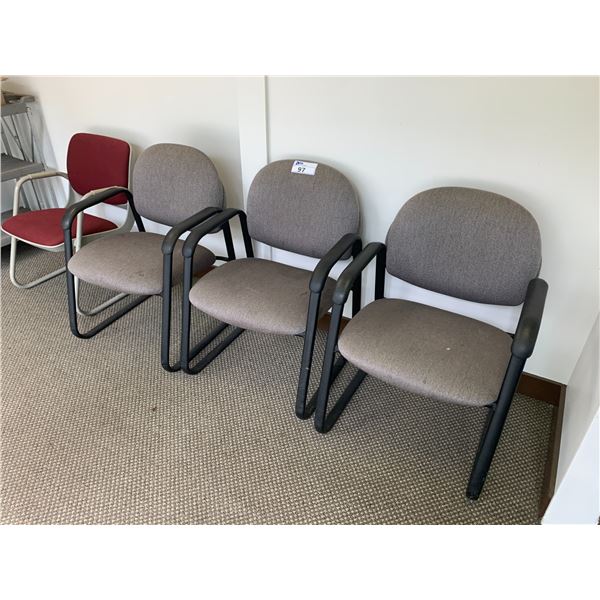 3 GREY CLIENT CHAIRS & 1 RED CLIENT CHAIR