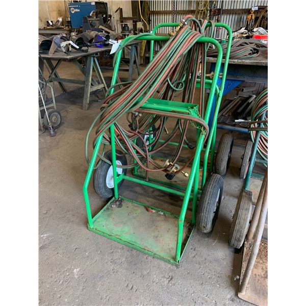 GREEN OXY ACETYLENE WELDERS DOLLY WITH TORCH, GAUGES & HOSE LINES