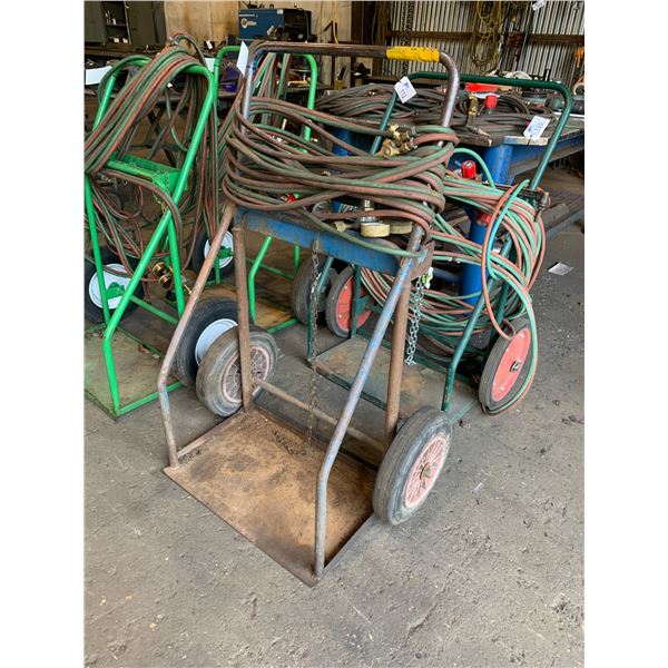 BLUE OXY ACETYLENE WELDERS DOLLY WITH TORCH, GAUGES & HOSE LINES