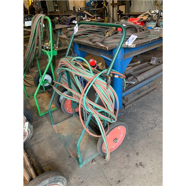GREEN OXY ACETYLENE WELDERS DOLLY WITH TORCH, GAUGES & HOSE LINES