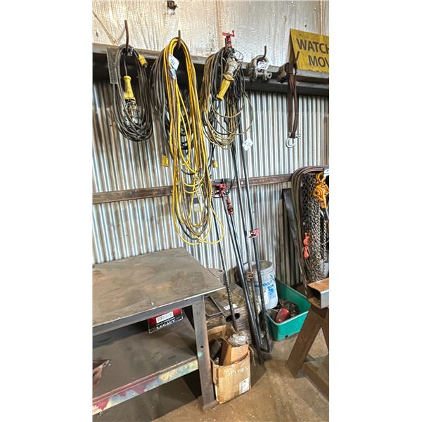 GROUP OF EXTENSION CORDS, LIGHTED ELECTRICAL CORDS, BAR CLAMPS AND MISCELLANEOUS ITEMS