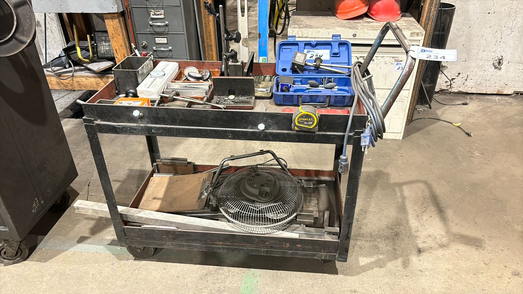 METAL MOBILE WORK CART WITH ASSORTED PRECISION MACHINIST ITEMS-GAUGES ...