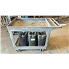 Image 1 : GREY MOBILE WORK CART WITH 3 LARGE CONTAINERS OF HAND SANITIZER (70% ETHANOL)