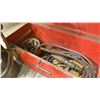 Image 4 : ACETYLENE WELDING TANK WITH TORCH & RED TOOL BOX OF MISCELLANEOUS HARDWARE