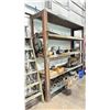 Image 1 : LARGE WELDED STEEL SHOP SHELVING UNIT WITH CONTENTS - STEEL COMPONENTS, ELECTRICS, SCREW PIN