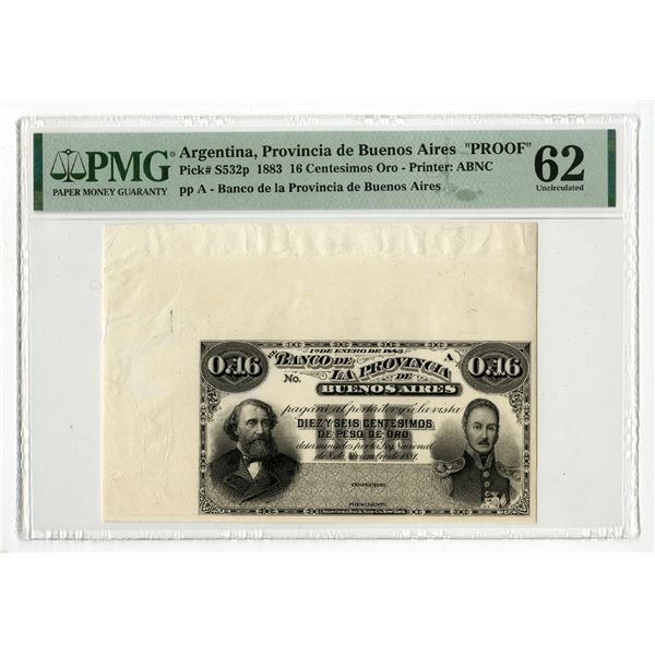 Banco de la Provincial Buenos Aires, 1883, "Top Pop". Proof Banknote