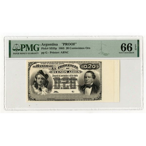 Banco de la Provincial Buenos Aires, 1883, "Top Pop" Proof Banknote