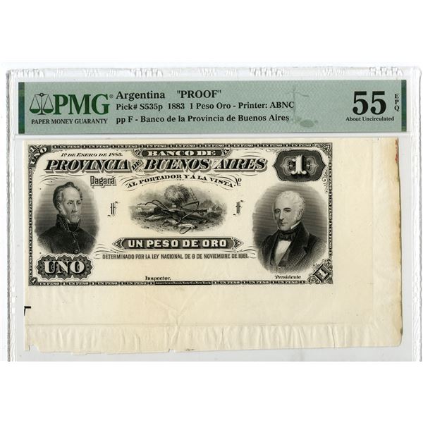 Banco de la Provincial Buenos Aires, 1883, Proof Banknote