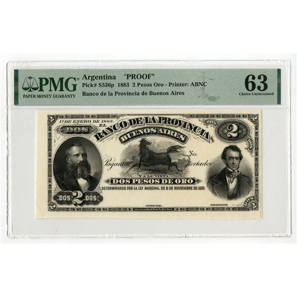 Banco de la Provincial Buenos Aires, 1883, "Top Pop"  Proof Banknote