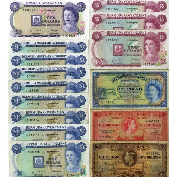 Bermuda Government & Bermuda Monetary Authority, 1937 to 1976, Assortment of Issued Banknotes