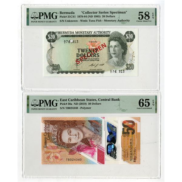 Bermuda & East Caribbean States, 1984 and 2019 Banknote Pair