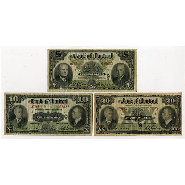Bank of Montreal, 1938 to 1942, Issued Banknote Trio