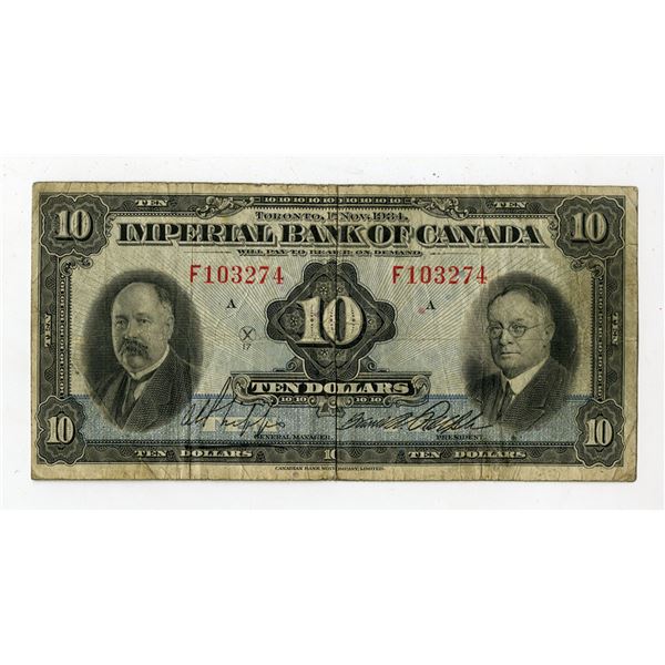 Imperial Bank of Canada, 1934, Issued Banknote