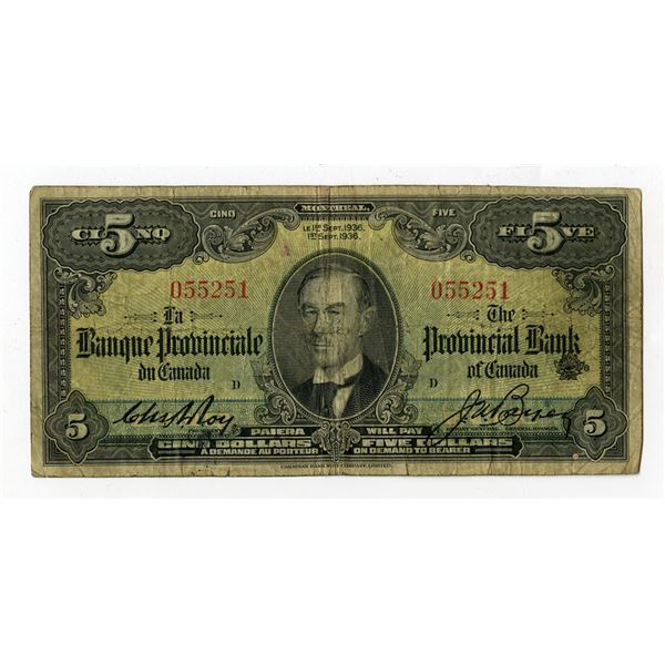 Provincial Bank of Canada, 1936, Issued Banknote