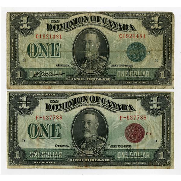 Dominion of Canada, 1923, Lot of 2 Issued Banknotes
