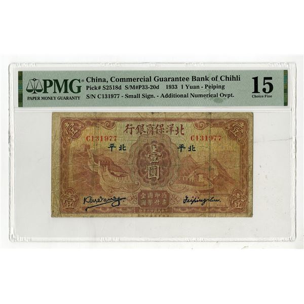 Commercial Guarantee Bank of Chihli, 1933, "Peiping" Branch, Issued Banknote