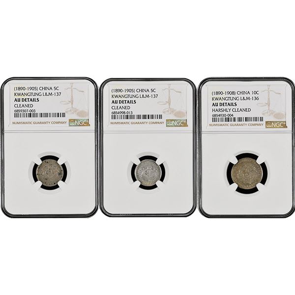 China: Kwangtung Province, Trio of 5 and 10 Cents, (1890-1908), Silver, L&M-137 & L&M-136, NGC Grade