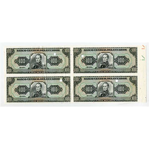 Banco Central del Ecuador, ND (1980s), Uncut Block of 4 Specimen-Proofs