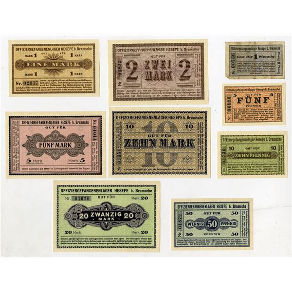 Germany, "Bramsche", Hesepe b. Bramsche POW Camp, Group of Issued Banknotes, 1917