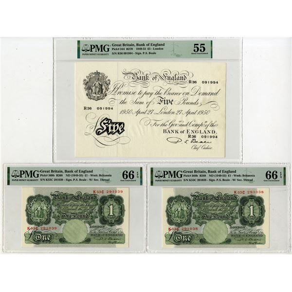 Bank of England, ND (1949-55) and 1950, Issued Banknote Trio.