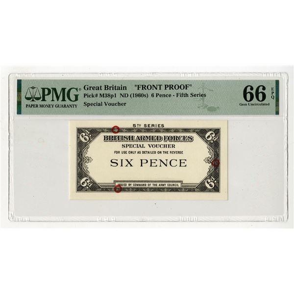 British Armed Forces, ND (1960s), Unlisted 6 Pence,  Top Pop  and Only Graded Proof Special Voucher 