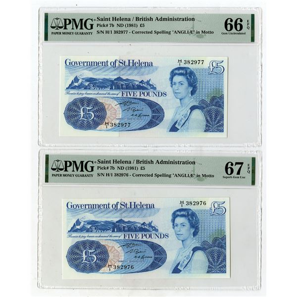 Government of St. Helena, ND (1981), Sequential Pair of Issued Banknotes