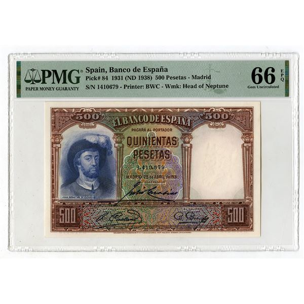Banco de Espana, 1931 (ND 1938), Issued Banknote,  The Second of 2 Sequential Banknotes to be Offere