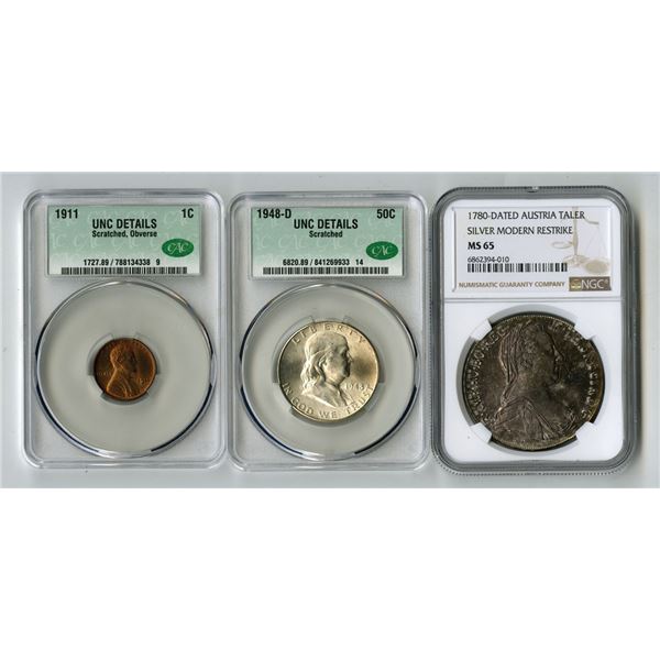 U.S. and Austria Coin Trio, 1780, to 1948