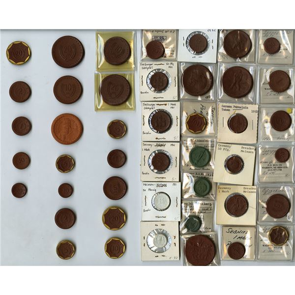 German Porcelain Notgeld Assortment, 1915 to 1923