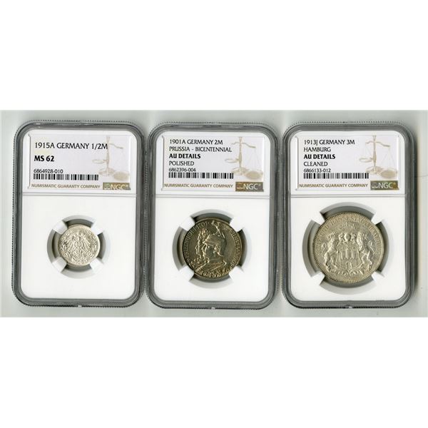 German States & Empire Silver Coin Trio, 1901 to 1915