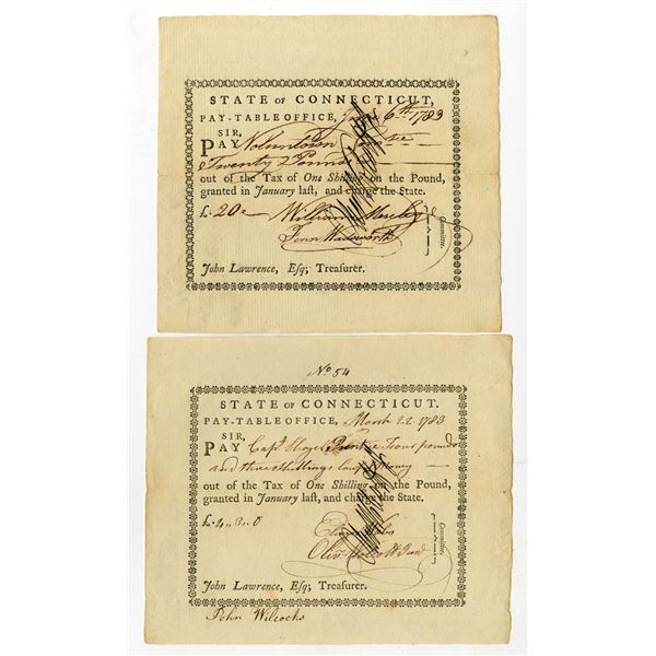 State of Connecticut, 1783, Pair of Pay-Table Promissory Notes