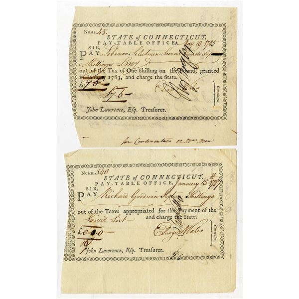 State of Connecticut, 1785 to 1787, Pair of Pay-Table Promissory Notes