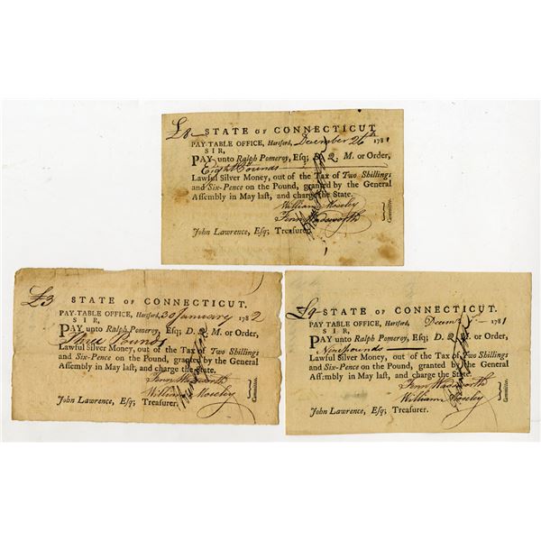 State of Connecticut, Pay-Table Office, "Lawful Silver Money", 1781 to 1782, Trio of Pay-Table Promi