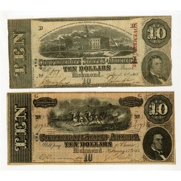 Confederate States of America, 1863-64, Issued Banknote Pair.
