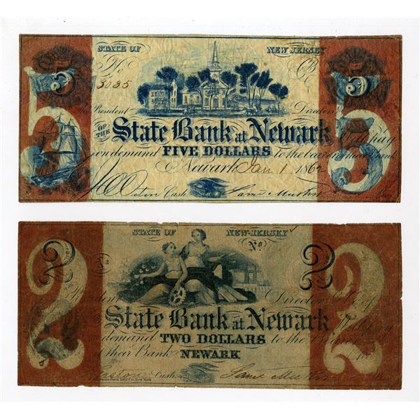 State Bank at Newark, 1862 and 1865, Contemporary Counterfeit Banknote Pair