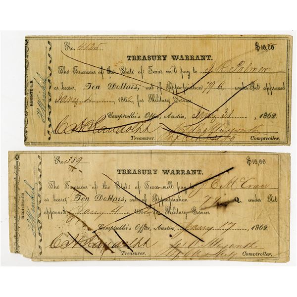 Treasury Warrant, For Military Service, 1862, Lot of 2 I/C Scrip Certificates