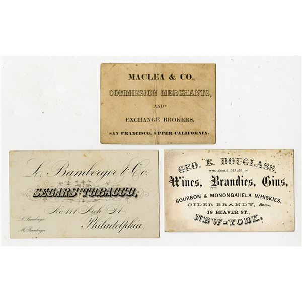 Gold Rush Era Commission Merchant, California Business Card ca.(1850s) and Eastern Alcohol and Cigar