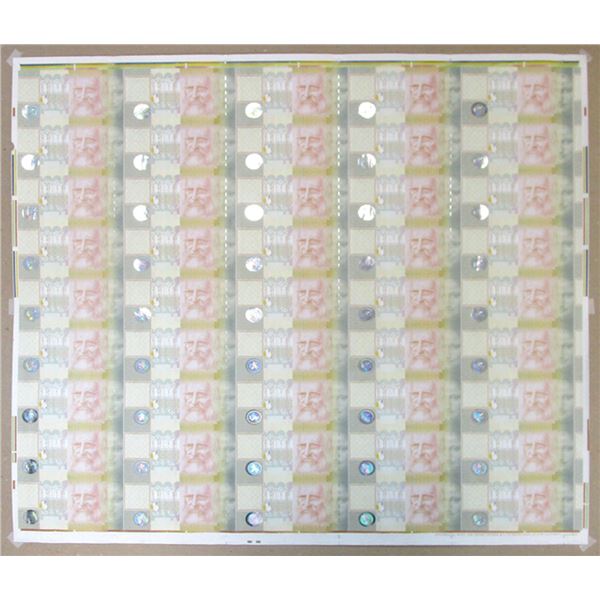 De La Rue Giori Le Mont 2000, Uncut Sheet of 45 Specimen Banknotes