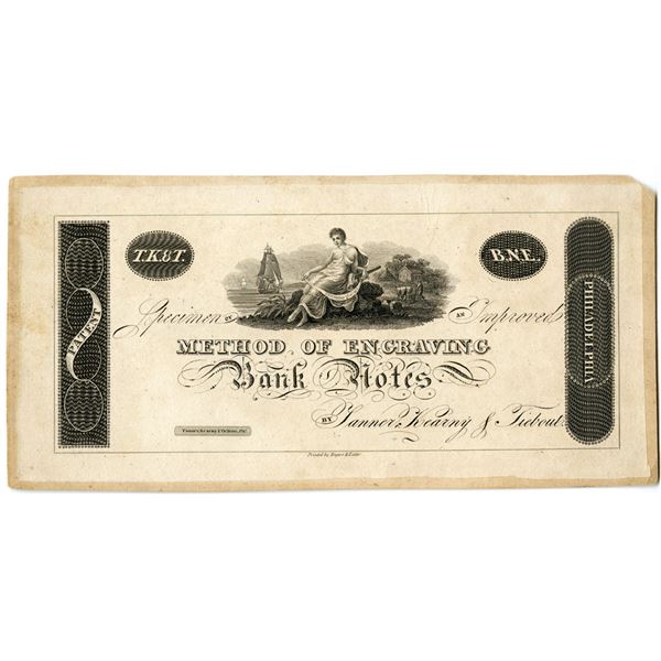 Tanner, Kearny & Tiebout, Advertising Note from this Rare Early Security Printer, ND (ca.1817-22) Ex