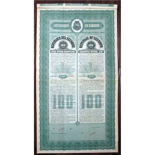Republic of Ecuador, 1901, Specimen Coupon Bond