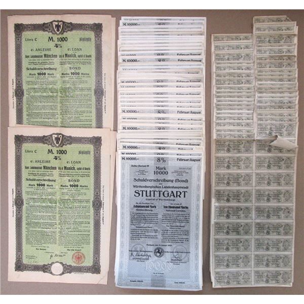 Germany, City of Stuttgart Collection of Bonds and Coupons, 1923
