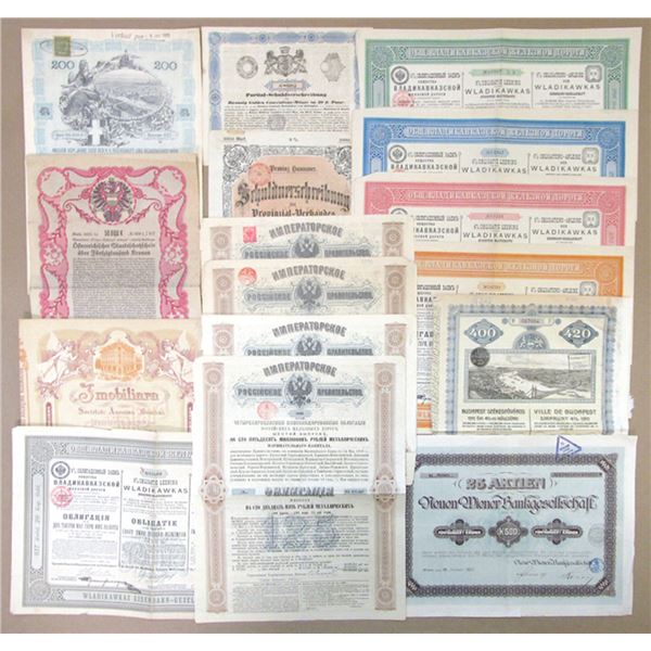 Austria, Germany, Romania, Russia, Hungary Assortment of I/U Bonds, 1847 to 1923