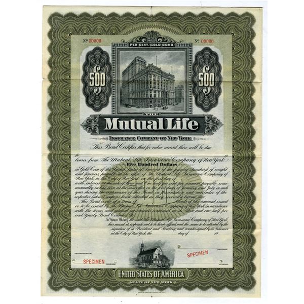 Mutual Life Insurance Co. of New York, 1909, Specimen Bond