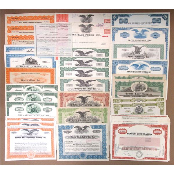 Industrial and Manufacturing Related Lot of I/U and I/C  Stock Certificates, 1921 to 1985