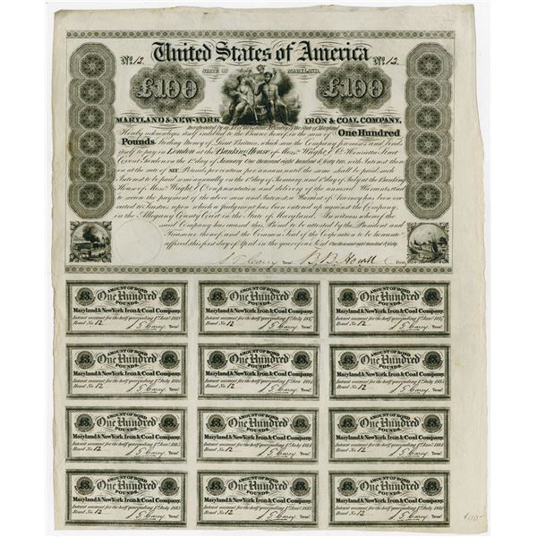 Maryland & New York Iron & Coal Co., 1840 Spectacular Early I/U Coupon Bond